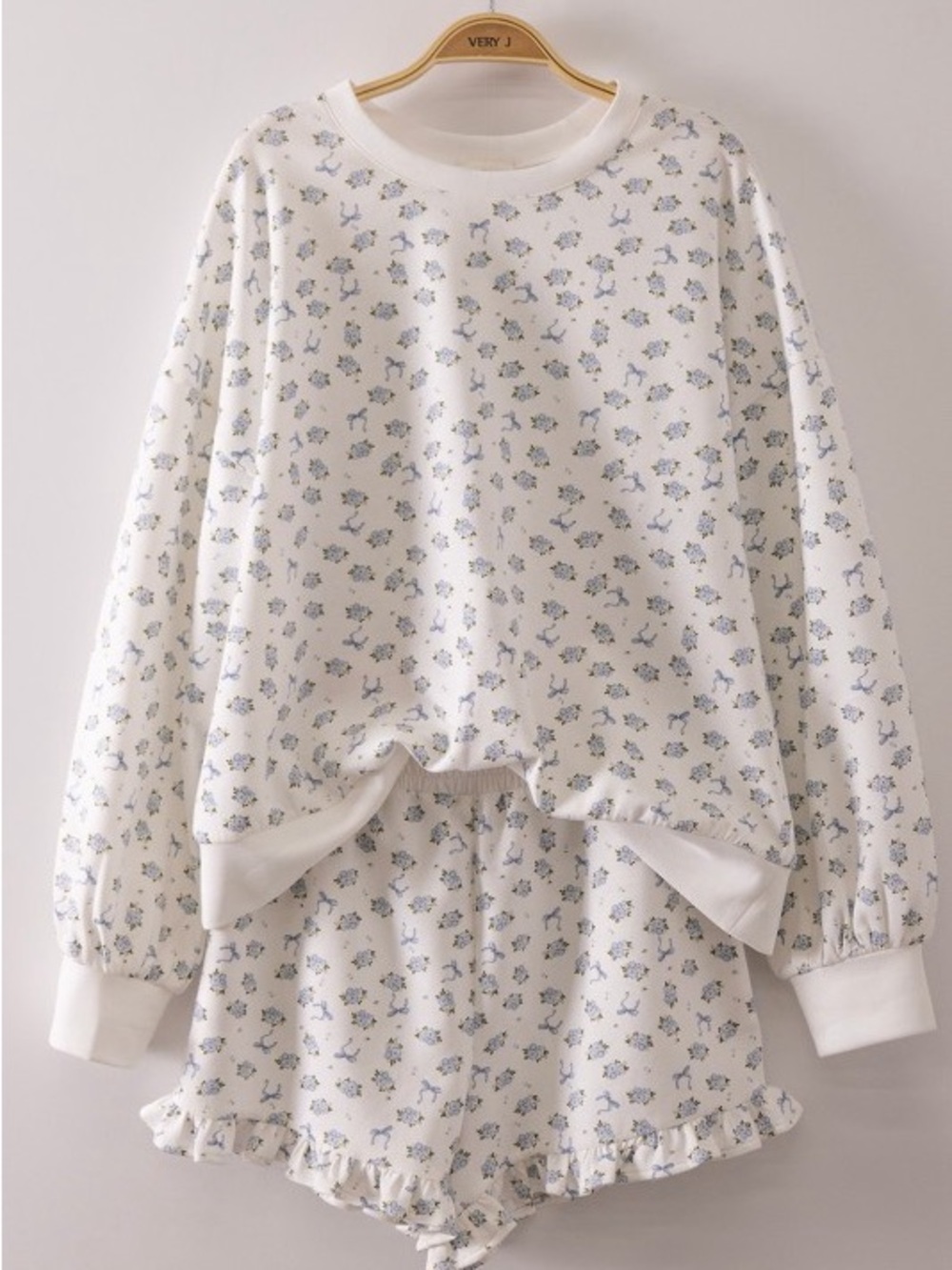 Floral Printed Knit Comfy Top & Shorts Set